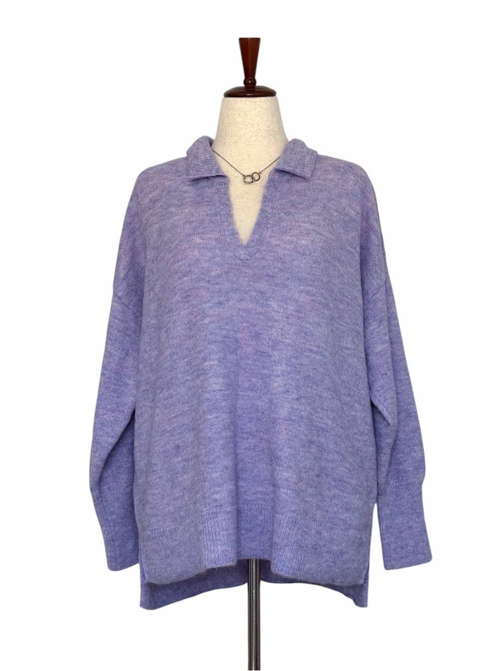 Lane Bryant NWT Purple Knit Polo Collar Sweater High Low Split Hem Plus Sz 22/24